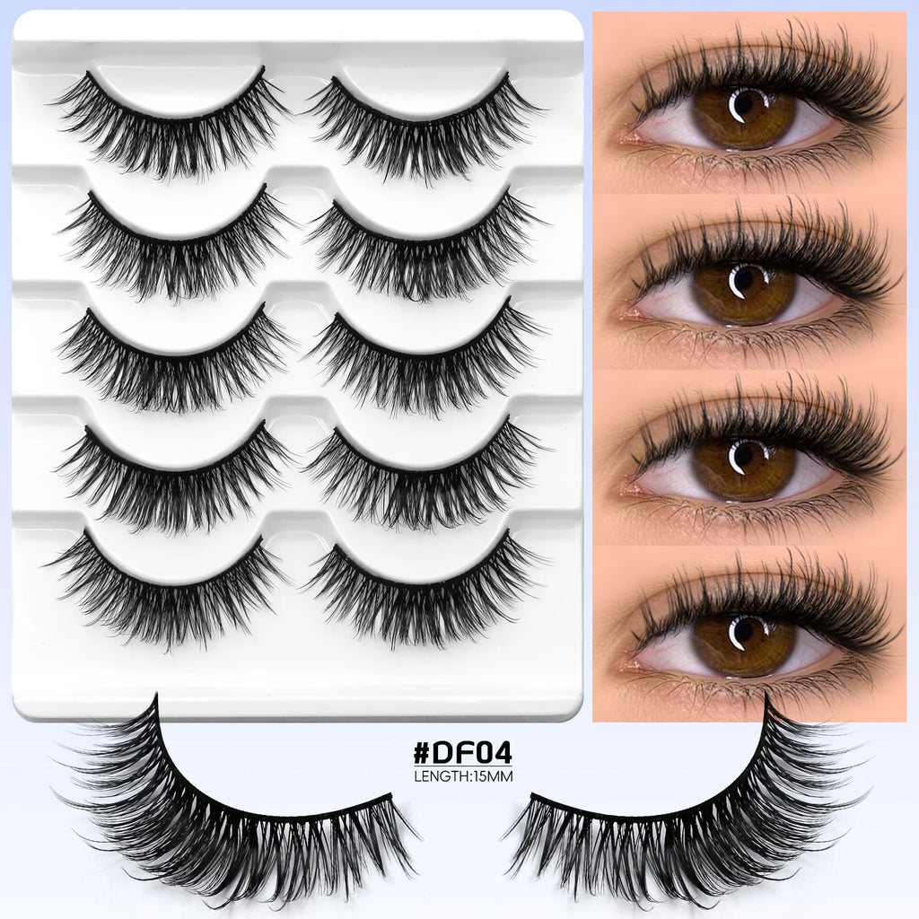 Veltrinay Fake Lashes Cat Eye Lashes Faux Mink Eyelashes Clear Band Lashes Natural Look Wispy Mink Eyelashes False Lashes Makeup