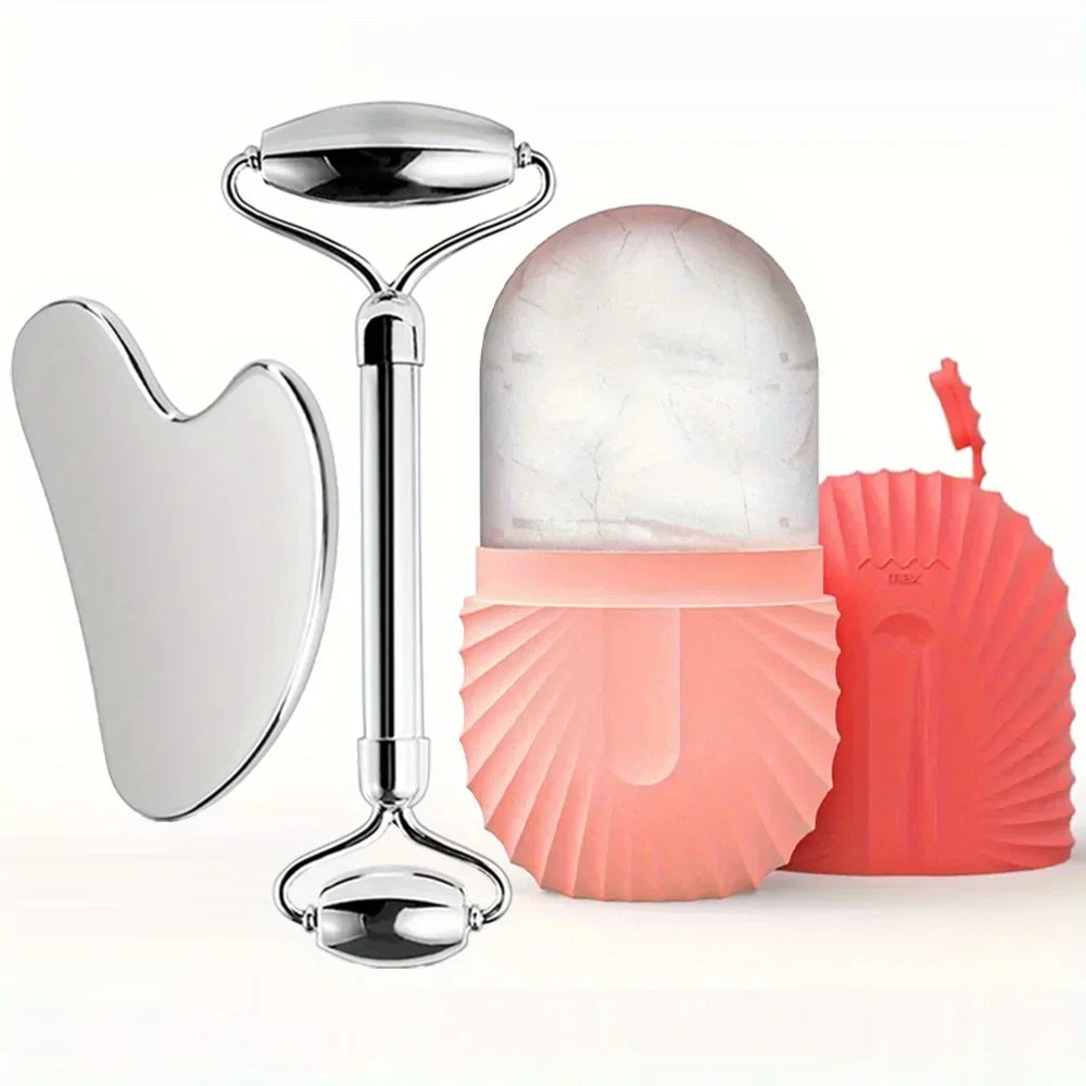 Kit Roller de Glace 3en1 & Gua Sha - Acier Inoxydable