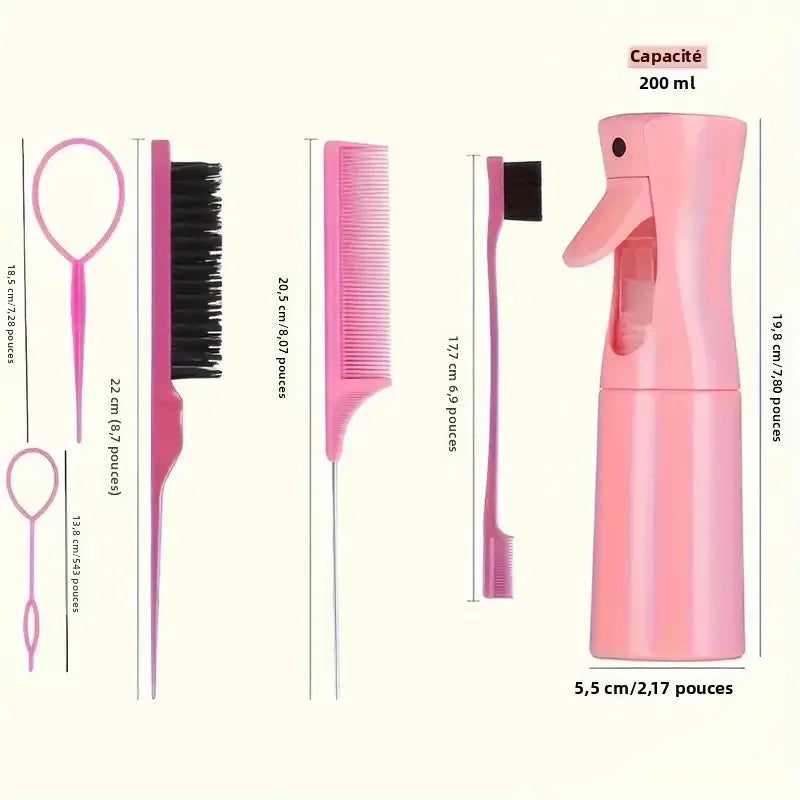 6pcs/Set Hair Brush Set Hairdressing Spray Bottle Hair Braiding Loop Rat Tail Comb Teasing Hair Brsuh Edge Control Hair Brush