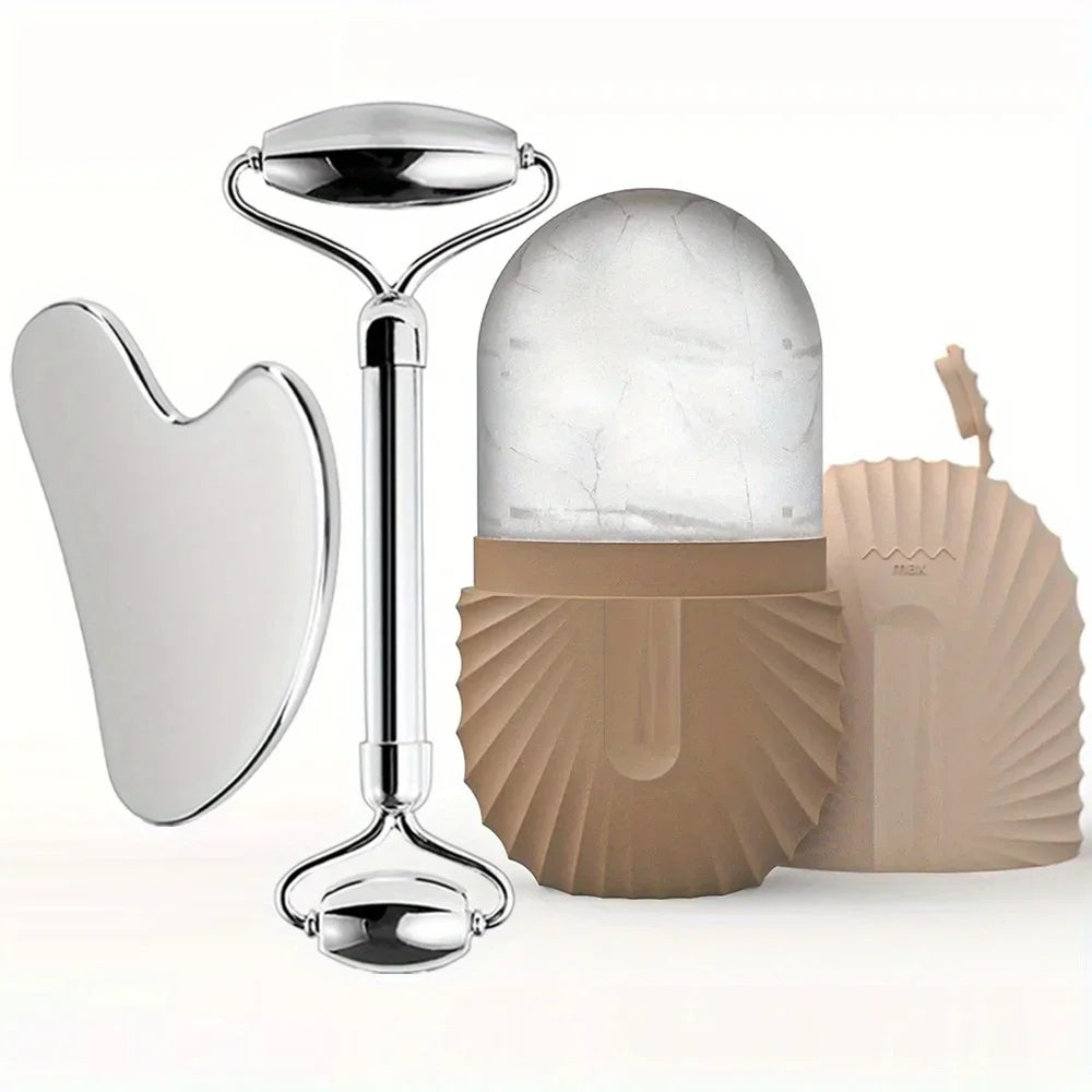 Kit Roller de Glace 3en1 & Gua Sha - Acier Inoxydable